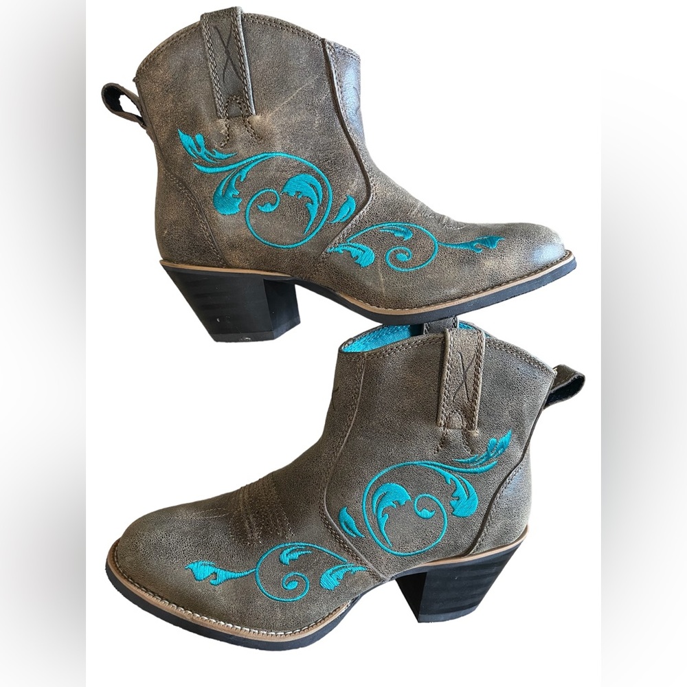 Twisted X Women's Western Rustic Turquoise Embroidered Cowboy Short Boots Size 7